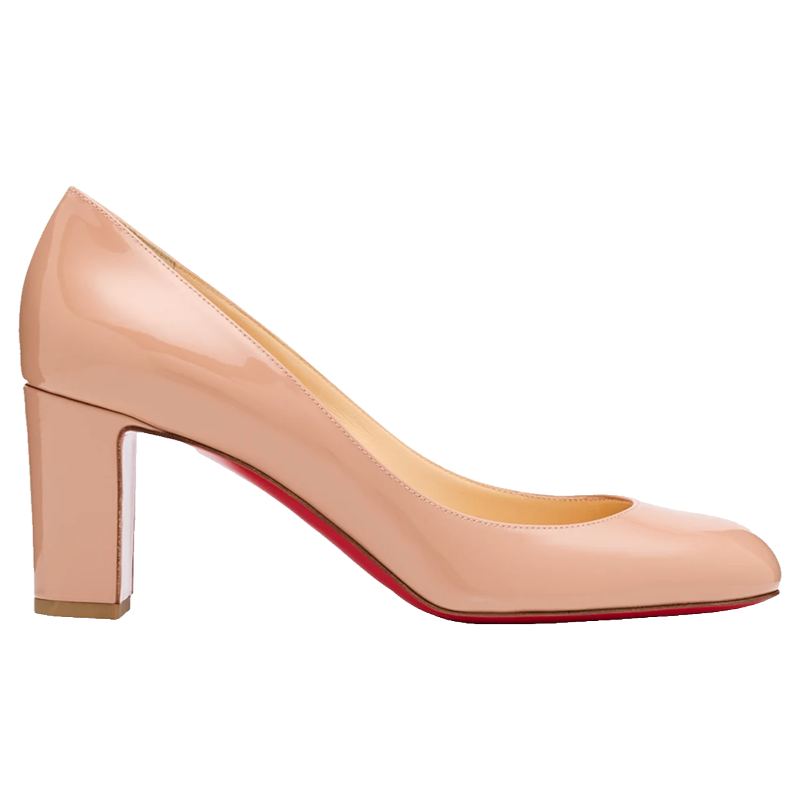 Christian Louboutin Cadrilla 70 Nude Blush Patent Leather Block Heel Pump 35.5
